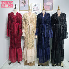 Кимоно с блестками, открытая Абая, Дубай, кафтан, ислам, мусульманский хиджаб, платье, Абая для женщин, халат, кафтан, турецкие платья, мусульманская одежда 2024 - купить недорого