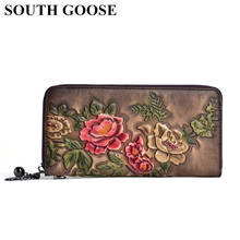 SOUTH GOOSE Genuine Leather Women Wallets Female Classical Long Day Clutch Purse Flower Embossing Money Bag Lady Card Holder 2024 - buy cheap