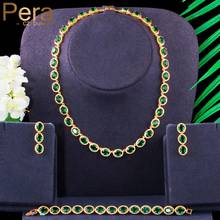 Pera colar luxuoso de zircônio cúbico verde, gargantilha redonda, pulseira e colar de festa de noivado para casamento, conjunto de joias j388 2024 - compre barato