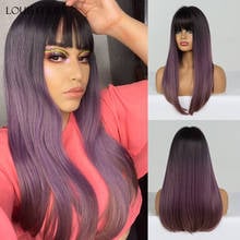 LOUIS FERRE Black Purple Wigs Cosplay Long Straight Ombre Synthetic Wig With Bangs for Black Women Afro Heat Resistant Fibre 2024 - buy cheap