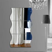 6Pcs/set 3D DIY Mirror Wall Sticker Wave Acrylic Mural Decal Removable Stickers Living Room Decoration Wall Decal Art Home Decor 2024 - buy cheap