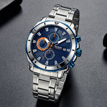 MEGIR мужские часы из нержавеющей стали топ бренд класса люкс синие водонепроницаемые кварцевые часы Saat Бизнес наручные часы мужские Relogio Masculino 2024 - купить недорого