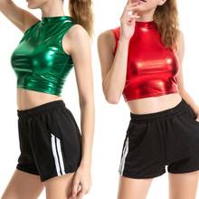 Top corto de aspecto húmedo para mujer, Top Sexy metálico sin mangas con cuello falso, chaleco liso brillante, ropa para fiesta de baile Rave, Pole Dancing, 1 ud. 2024 - compra barato