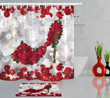 Занавеска для душа на День святого Валентина, штора из полиэстера, с красными лепестками роз, на высоком каблуке, занавеска для ванны, украшение для ванной комнаты с крючками 2024 - купить недорого