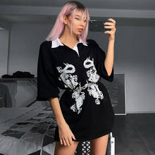 Black Casual Loose Long T-shirts Women Gothic Streetwear Punk Dragon Print Short Sleeve Womens Clothing Female T-shirt Tee Femme 2024 - buy cheap