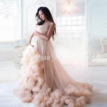 Elegant A-line Puffy Ruffles Pleated Tulle Maternity Women Dresses Sweetheart Strapless Photo Shoot long Tulle Dress Vestidos de 2024 - buy cheap