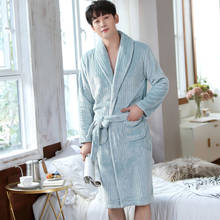 Men Flannel Winter and Autumn Soft Kimono Bathrobe Sample Solid Knee Length Long Sleeve Blue Bath Robe Dressing Gown Sleepwear 2024 - buy cheap