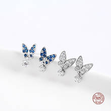 LKO REAL S925 Sterling Silver Stud Earrings High Quality Woman Fashion Jewelry New Butterfly Blue Zircon Hot Sale Earrings 2024 - buy cheap