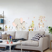 Cartoon Forest Flowe Elephant Rabbit Giraffe Animal Wall Stickers Kids Room Decoration Vinyl Wallpaper Baby Bedroom Wall Decals 2024 - buy cheap