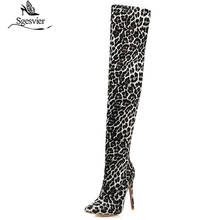 Sgesvier Women Winter Over The Knee Boots Pointed Toe Leopard Zipper Long Boot Thin High Heel PU Leather Women Shoes G748 2024 - buy cheap