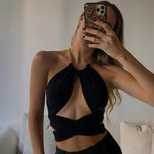 SEASONS Chain Halter Women Crop Top Bandage Lace Up Cross Hollow Out Backless Sexy Streetwear Club 2021 Summer Clothes ASVE82637 2024 - buy cheap