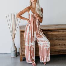 Women Casual Sleeveless Spaghetti Straps Tie Dye Backless Loose Jumpsuit Overall 2024 - buy cheap