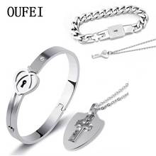 OUFEI  Lovers Jewelry Sets For Fashion Couple Stainless Steel Love Heart Lock Bracelets Bangles Key Pendant Necklace Couples Set 2024 - buy cheap