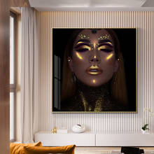 African Black  and Gold Woman Oil Painting on Canvas Cuadros Posters and Prints Scandinavian Wall Art Picture for Living Room 2024 - buy cheap