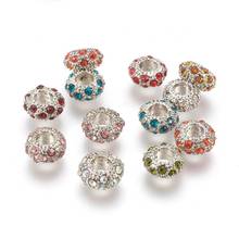 100Pcs Alloy Rhinestone European Beads Large Hole Rondelle Beads For Charms Bracelet Jewelry Making Mixed Color 11x6mm Hole 5mm 2024 - buy cheap