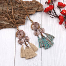 Vintage Bohemian Ethnic Tassel Pendant Necklace Women Long Beige Green Chain Winter Sweater Choker Clothing Jewelry Accessories 2024 - buy cheap