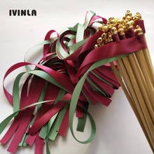 50 Pcs/Lot sage green and tomato red wedding ribbon wands with gold bell for wedding decoration 2024 - buy cheap