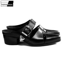 Summer Fashion Mens Genuine Leather Slippers Pointed Toe Buckle Hollow Leather Shoes 2019 New Brand Male Black Sandals Quality 2024 - buy cheap