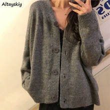 Cardigan Women Ulzzang Casual Single Breasted Elegant Ladies Sweaters Jumpers V-Neck Solid Gray Chic Basic Femme Knitted Zip-up 2024 - buy cheap