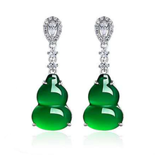 FYJS Unique Silver Plated Gourd Shape Green Agates Drop Earrings for Elegant Women Ethnic Style Jewelry 2024 - buy cheap