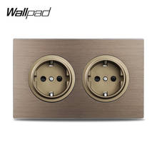 Wallpad L6 Double EU Wall Socket Electrical Power Outlet Schuko Brown Brushed Aluminum Panel 146 * 86mm 2024 - buy cheap
