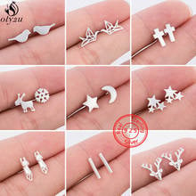 Pendientes de plata de ley 925 con dibujos de animales para mujer y niño, aretes minimalistas de aves, Grulla, ciervo, gato, joyería, estrella, Luna, tachuelas, regalo 2024 - compra barato