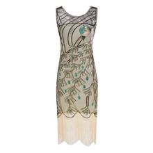 Women 1920 s Great Gatsby Dress Vintage Sequin Art Deco Double Flapper O-Neck Tassels Bodycon Beaded Party Embellished Fringed 2024 - buy cheap