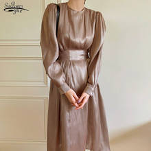 Coreano primavera 2021 irregular sólido o-pescoço femme robe cintura fina elegante vestido feminino chique vintage solto vestidos de mujer 15163 2024 - compre barato