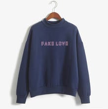 Mulheres kpop hoodies coreano bangtan meninos falso carta de amor imprimir topos casual streetwear gola alta lã quente pulôver sweatshirts 2024 - compre barato