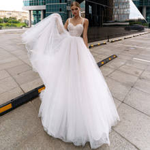 Modern Simple Cheap Wedding Dresses 2021 Pleated Lace Bride Dress Spaghetti Straps Pearls Beach Wedding Gowns Vestido de Noivas 2024 - buy cheap