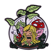 Blonde girl Forest Elf Lapel Pin Cartoon Leaf Mushroom Nature Magic Girls Cartoon Brooch Metal Badge 2024 - buy cheap