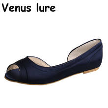 Sapatos femininos azul marinho, cetim, dedos peep toe, confortável, vestido de noiva, 23 cores 2024 - compre barato