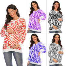 2021 nova gravidez camisas mulheres maternidade manga longa zebra padrão impressão camiseta grávida casual maternidade topos 5 cores 2024 - compre barato