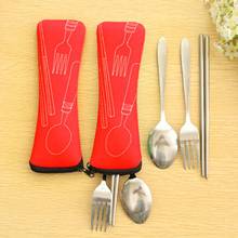 3 Pcs Portable Fork Spoon Chopsticks Stainless Steel Cutlery Set Picnic Travel reusable  Dinnerware Sets 2024 - buy cheap