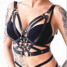 Colemjie sutiã punk gótico de couro, elegante, sexy, feminino, alça ajustável, top de bondage, pulseira preta 2024 - compre barato