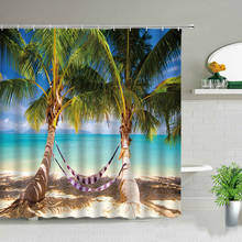 Landscape Shower Curtains Beach Hammock Palm Tree Sea Turtle Ocean Scenery Waterproof Bathroom Decor Bath Curtain Sets With Hook 2024 - buy cheap