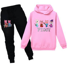 Criança menino outono roupas robloxing piggy anime conjunto com capuz manga longa crianças camiseta calças crianças meninas conjunto 2024 - compre barato