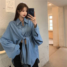 Long sleeve Loose blue Denim Women Denim Shirts Solid Autumn Womens Blouse Fashion Elegant Button Up Women Blouse Shirts 301H 2024 - buy cheap