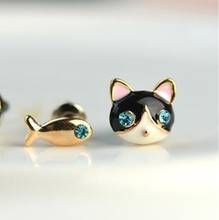 Cat&Fish Earrings Jewelry Black White Cat Gold Fish Fashion Jewelry Asymmetric Stud Earrings Animal Series For Women,1 Pair 2024 - buy cheap