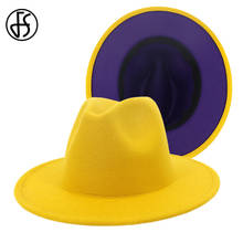 Sombrero Fedora de fieltro de lana para hombre y mujer, sombrero de ala ancha de Patchwork, amarillo y púrpura, sombrero de Jazz, Panamá, vaquero, Trilby, Vintage, FS 60CM 2024 - compra barato