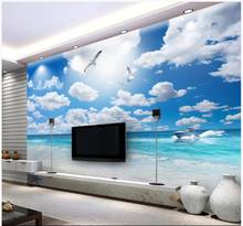 Personalizado foto papel de parede para paredes 3 d murais novo mar mediterrâneo céu azul, nuvens brancas, praia, seascape, parede de fundo tv 3d 2024 - compre barato