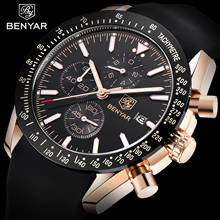 Benyar relógios masculinos de luxo, pulseira de silicone, à prova d'água, esportivo, de quartzo, cronômetro, militar 2024 - compre barato