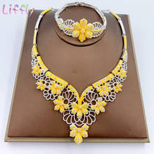 African Style Fashion Jewelry Sets Banquet Flower Necklace Two-color Bracelet Wedding Earrings Ring Bridal Jewelry 2024 - buy cheap