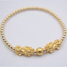 999 24K Yellow Gold Bracelet Real Gold Chain Lucky Pixiu and silver 3mm Beads For Women Girl Best Gift 2024 - buy cheap