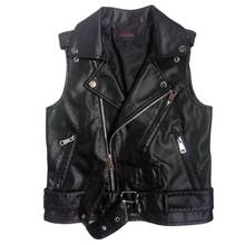 Plus Size Black Sleeveless Pu Women Leather Jackets Winter Jacket Pu Belt Veste Motorcycle Jacket Waistcoat Vest Rivet Vests 2024 - buy cheap