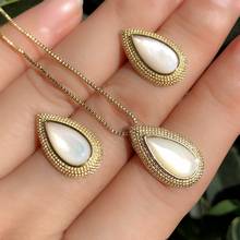 Vintage Natural Pearl Shell Jewelry Sets Gold Color Copper Water Drop Pendant Necklace Stud Earring Women Fashion Bridal Jewelry 2024 - buy cheap