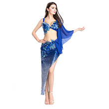 Roupa de sereia para dança do ventre, com lantejoulas, vestido feminino para dança do ventre, saia superior 2024 - compre barato