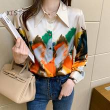 Retro Oil Painting Print Shirts Women 2021 Elegant Satin Blouses Female Artificial Silk Tops Chiffon Clothes Office Lady Clothes 2024 - buy cheap