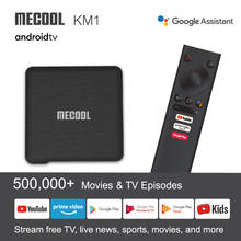 Mecool-tv box km1, android 10, 4 gb, 64 gb, gamlogic s905x3, atv, tv, wi-fi duplo, 4k, voz do google, certificada, android 2024 - compre barato