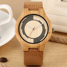 Bamboo Wood Watch Men's Watch Spiral Stripe Dial Art Design Quartz Man Wristwatch Retro Soft Leather Band Male Wrist Clock Reloj 2024 - buy cheap